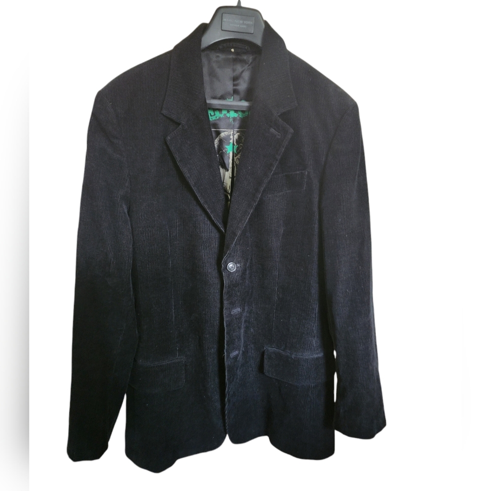 JUICY COUTURE Mens Corduroy Blazer 3 Button Single Breasted Suit Jacket Black 44